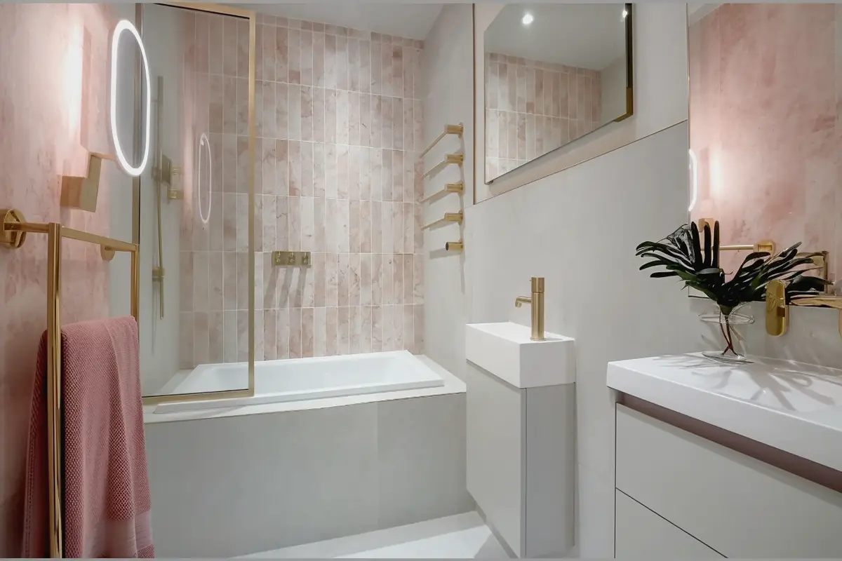 Beige modern bathroom renovation in London